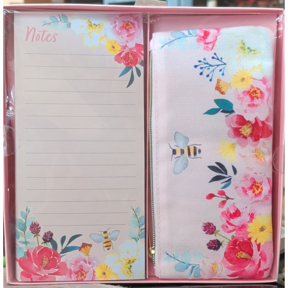 Pooch & Sweetheart Pink Magnetic List Pad & Pencil Pouch Floral Bee Stationery